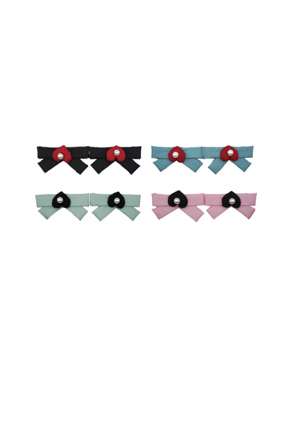 The Locket bundle: four pairs of mamu heart logo bow charms in lacquer black, bluebird blue, mint green and ballet pink
