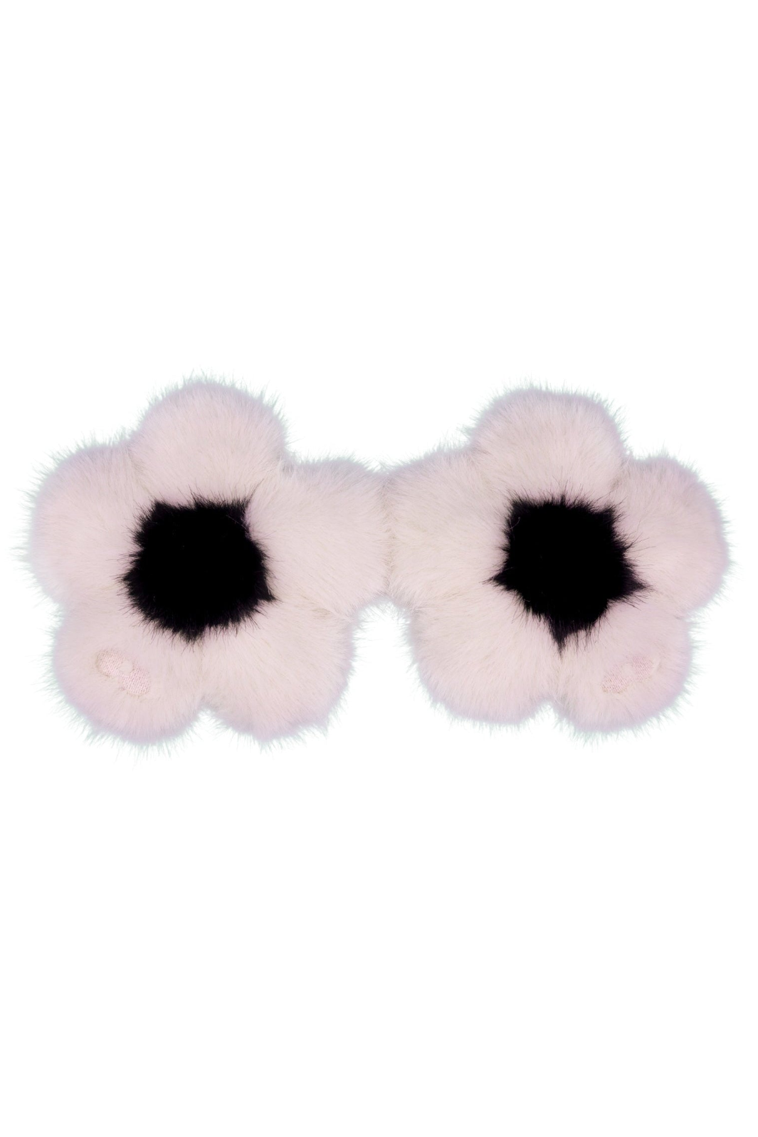 Pair of sakura pink faux fur flower charms with black centers