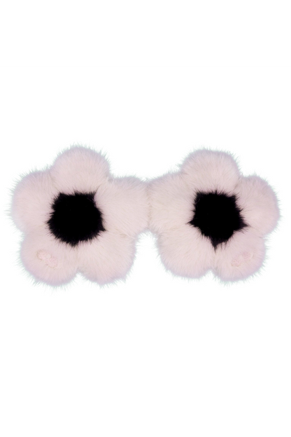 Pair of sakura pink faux fur flower charms with black centers